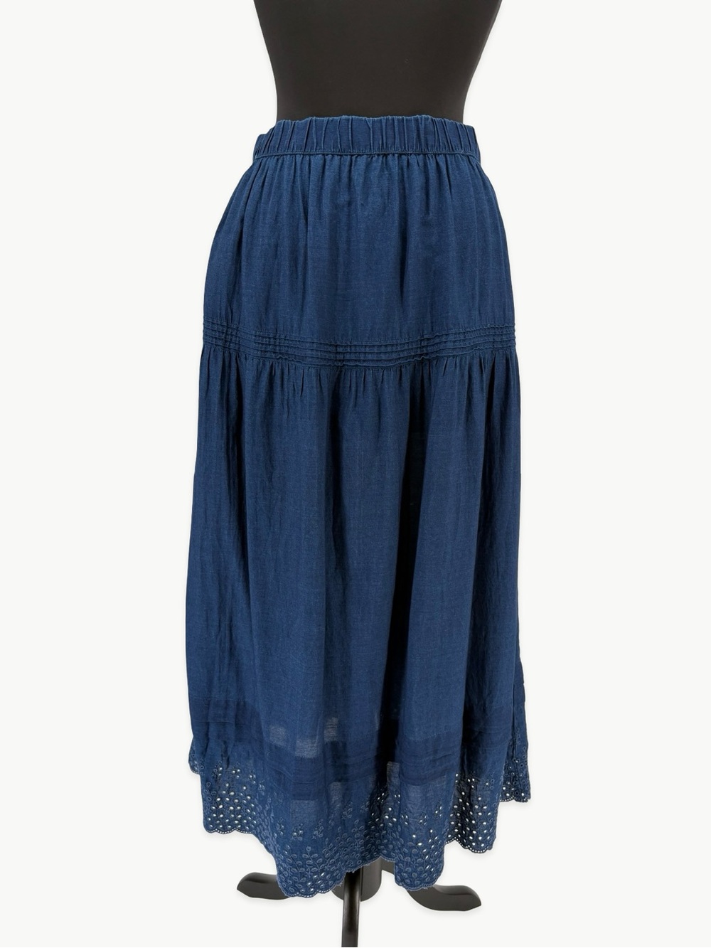 Gap × DÔEN Eyelet Midi Skirt Size Medium Indigo Blue Cotton A-Line Cottagecore - Picture 9 of 14